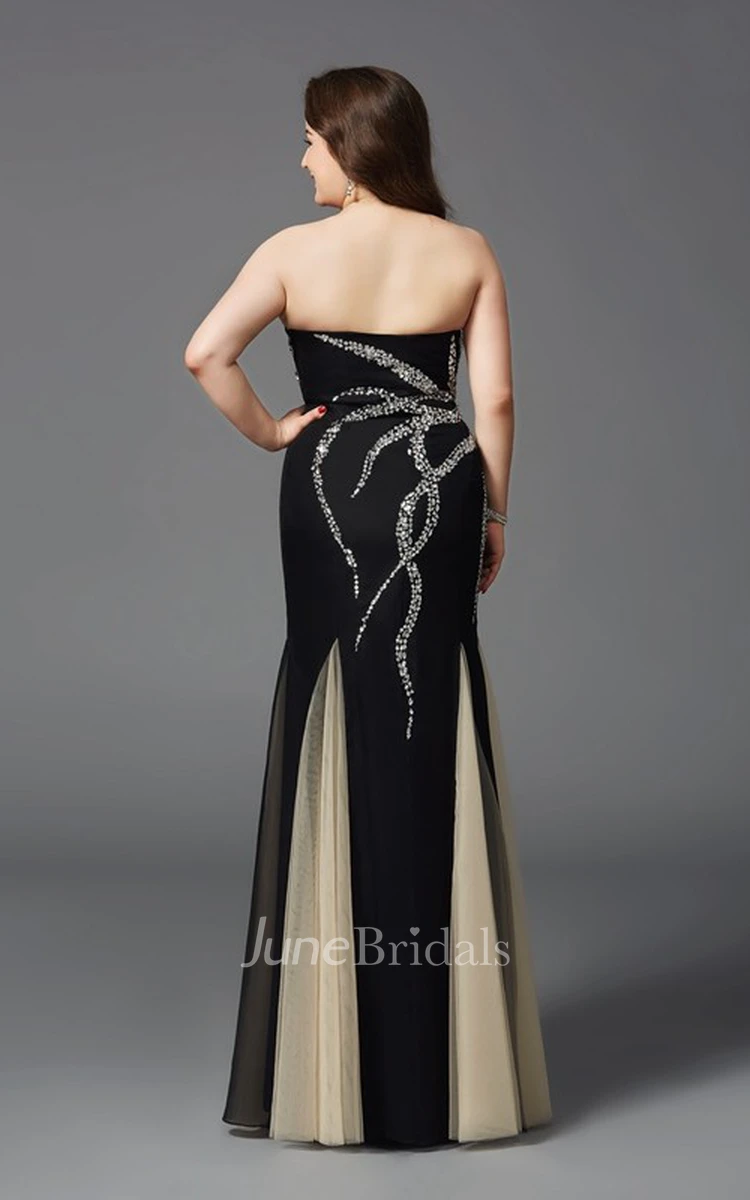 Sheath Floor-length Sweetheart Sleeveless Tulle Jersey Crystal Detailing Pleats Dress