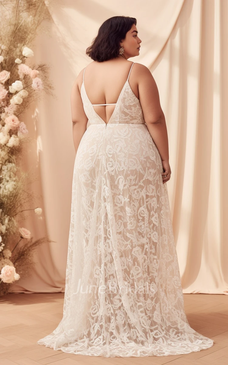 2024 Sexy Floral Plus Size Boho Lace Wedding Dress Elegant Country Garden Beach Spaghetti Straps V-Neck Bridal Gown