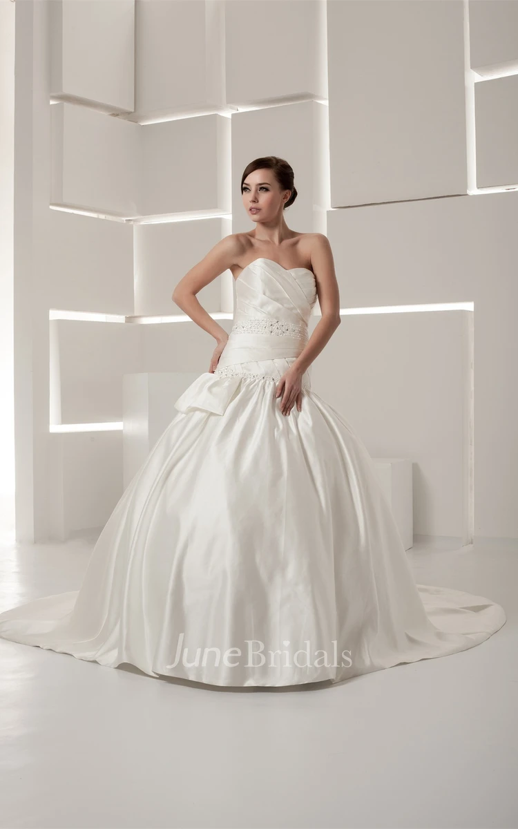 Sweetheart Satin Ball Gown with Pleats and Rhinestone