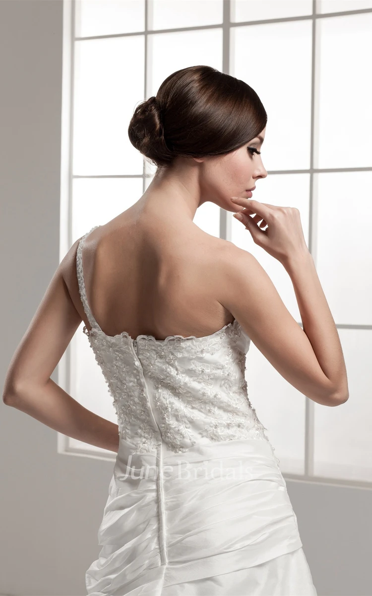 Sleeveless Lace A-Line Gown with Draping and Single Strap