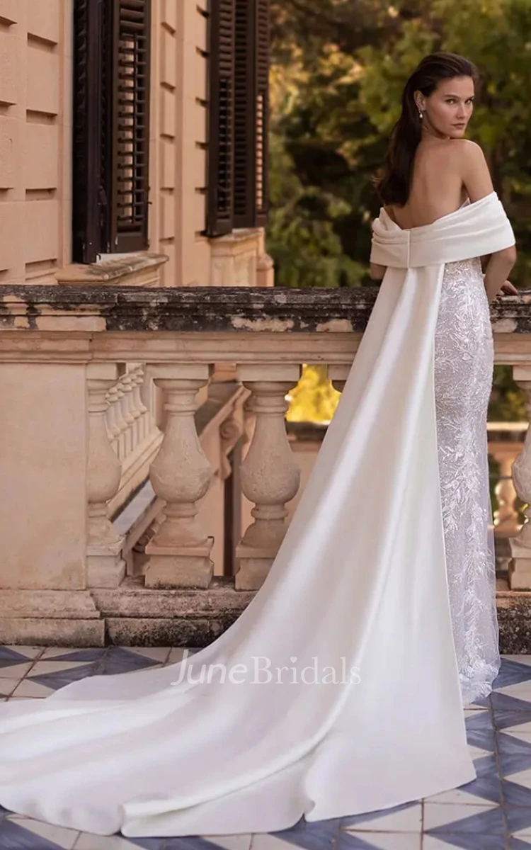Bohemian Mermaid Sweetheart Lace Wedding Dress With Open Back And Cape