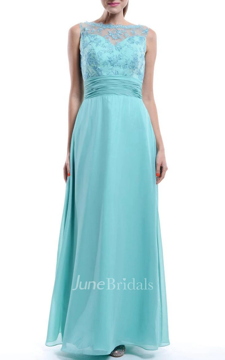 Floor-length Chiffon&Lace Dress With Low-V Back