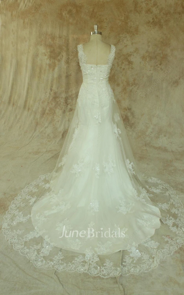 Ivory A Line Formal Vintage Lace Wedding With Scallop Neckline Dress