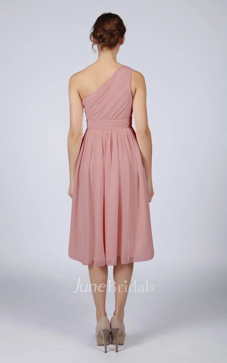 Dusky Pink One Shoulder Short Bridesmaid Prom Dress