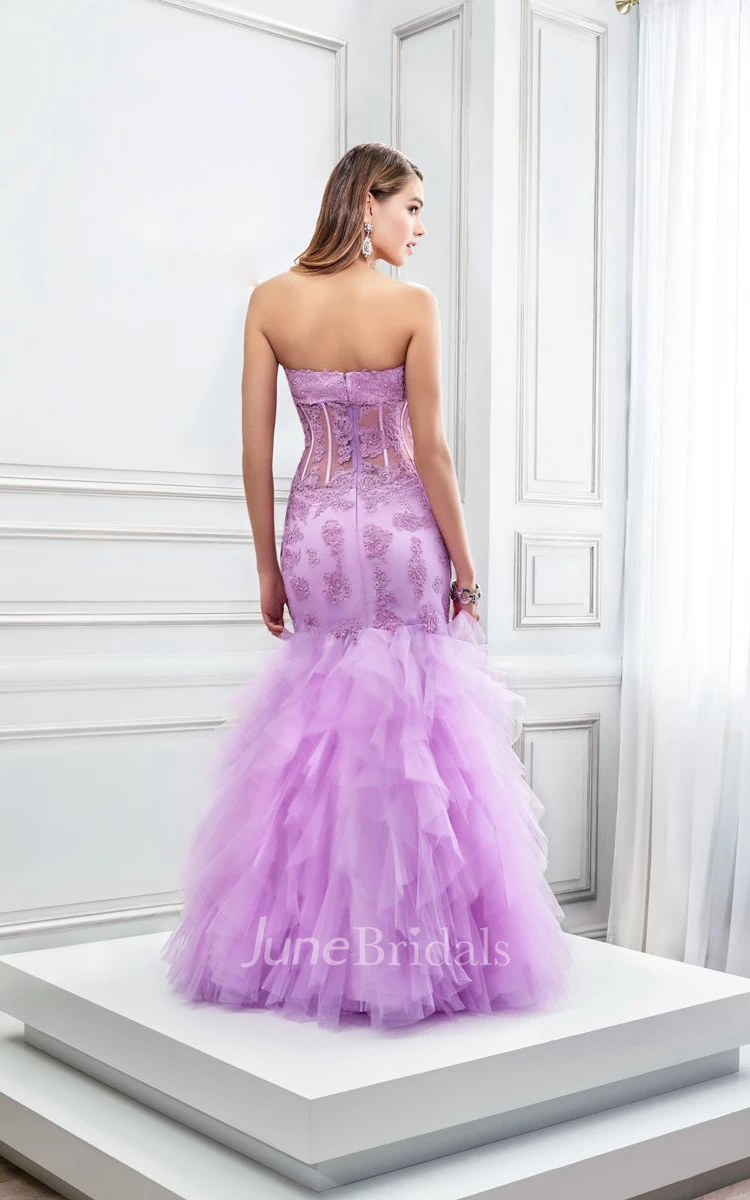 Mermaid Floor-Length Sleeveless Sweetheart Appliqued Tulle Prom Dress