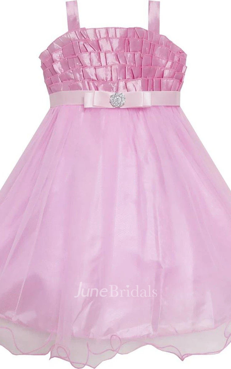 Sleeveless A-line Organza Dress With Straps and Pleats