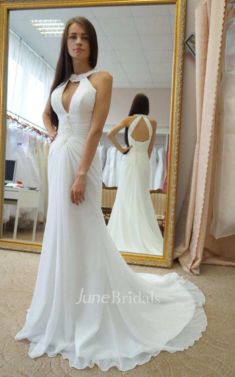 high neck corset wedding dress