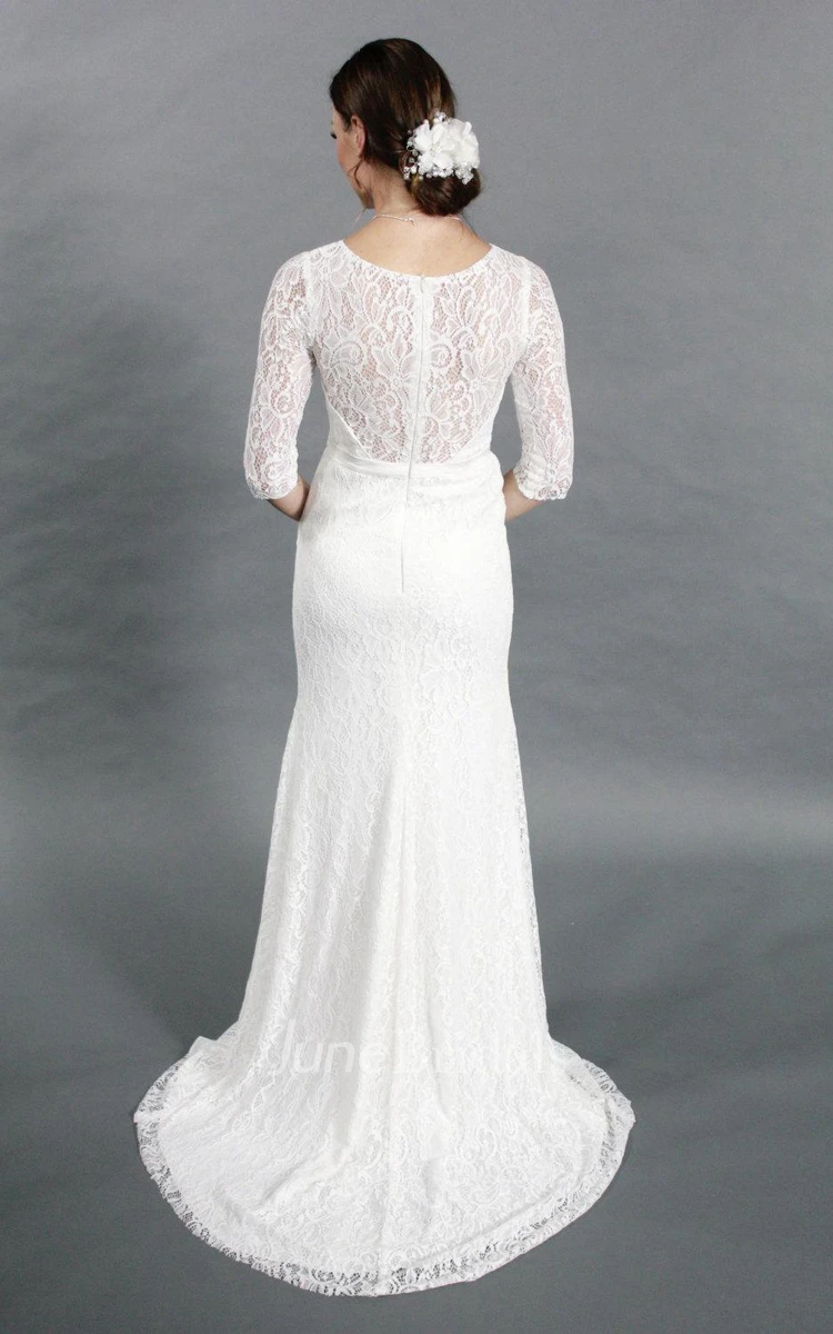 Simple Style Sheath Lace Wedding Dress With Half Sleeves