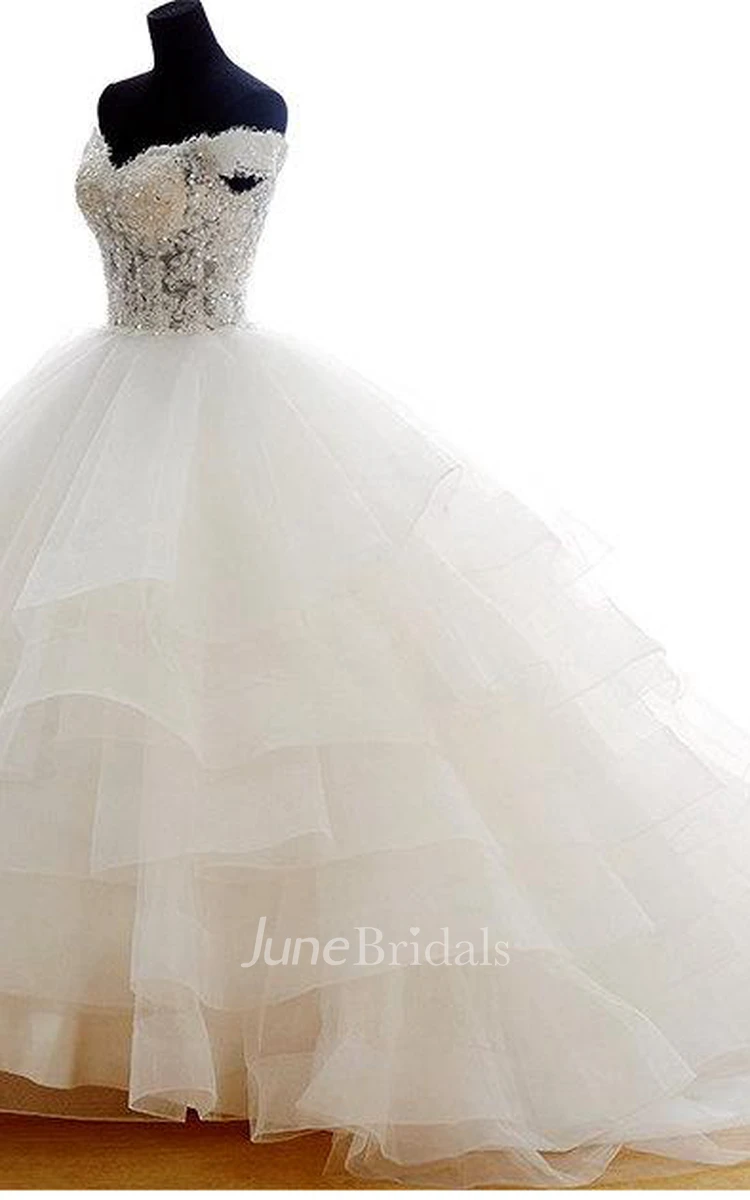 Victorian Inspired Off-Shoulder Tulle Ball Gown With Beaded Bodice