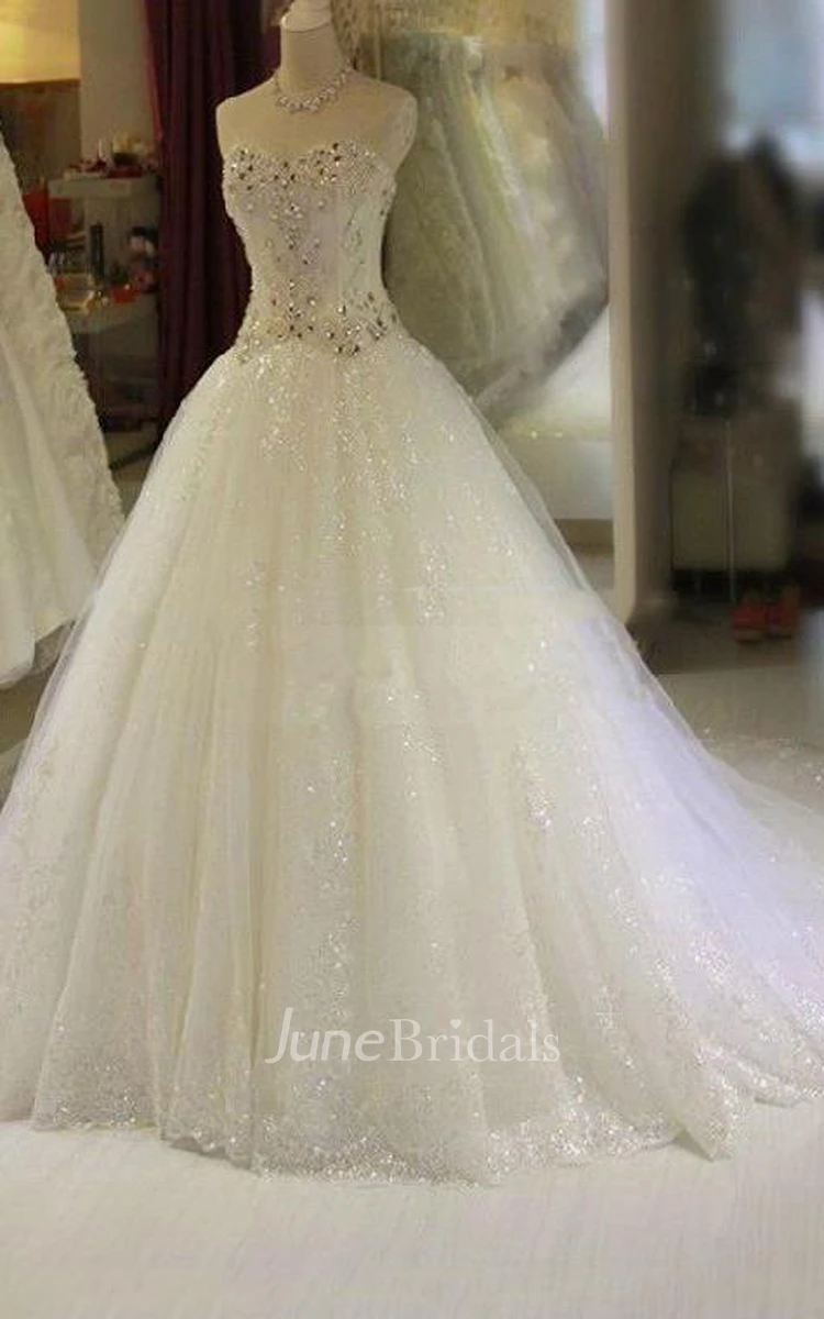 Glamorous Crystal Sweetheart Wedding Dress Bling Tulle With Train