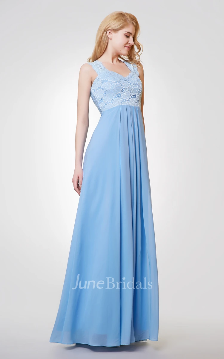 A-line Long Lace and Chiffon Bridesmaid Dress