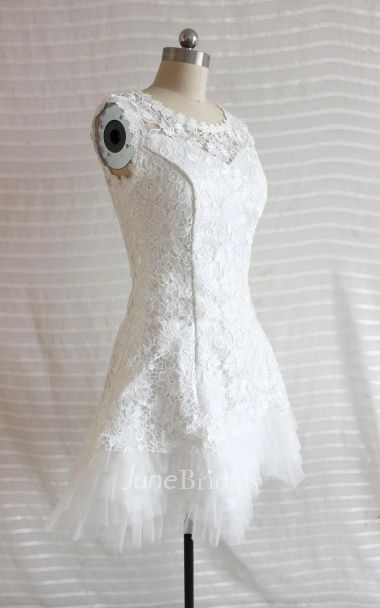 A-Line Short Tulle Lace Satin Weddig Dress
