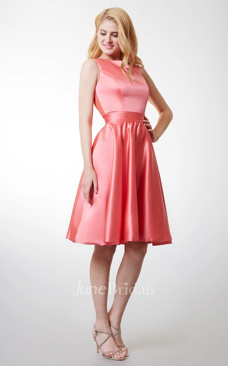 Glamorous Sleeveless A-line Satin Dress With Keyhole