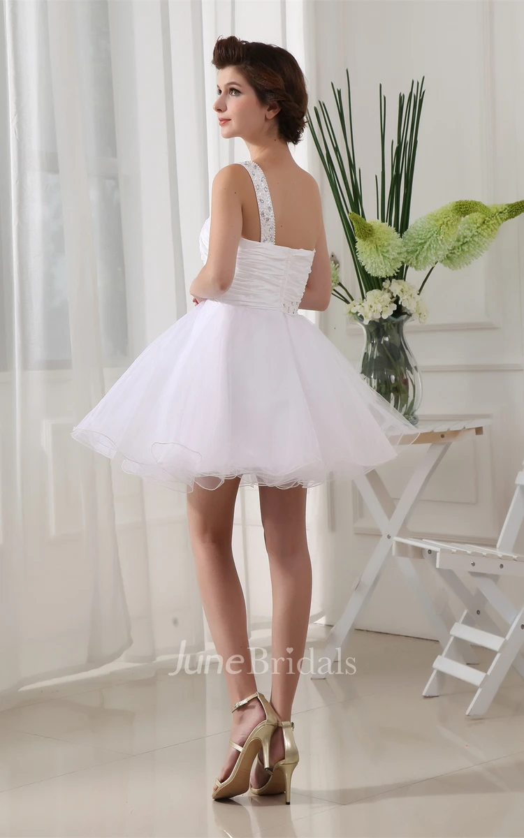 Sweetheart Criss-Cross Tulle Mini A-Line Dress with Beaded Strap