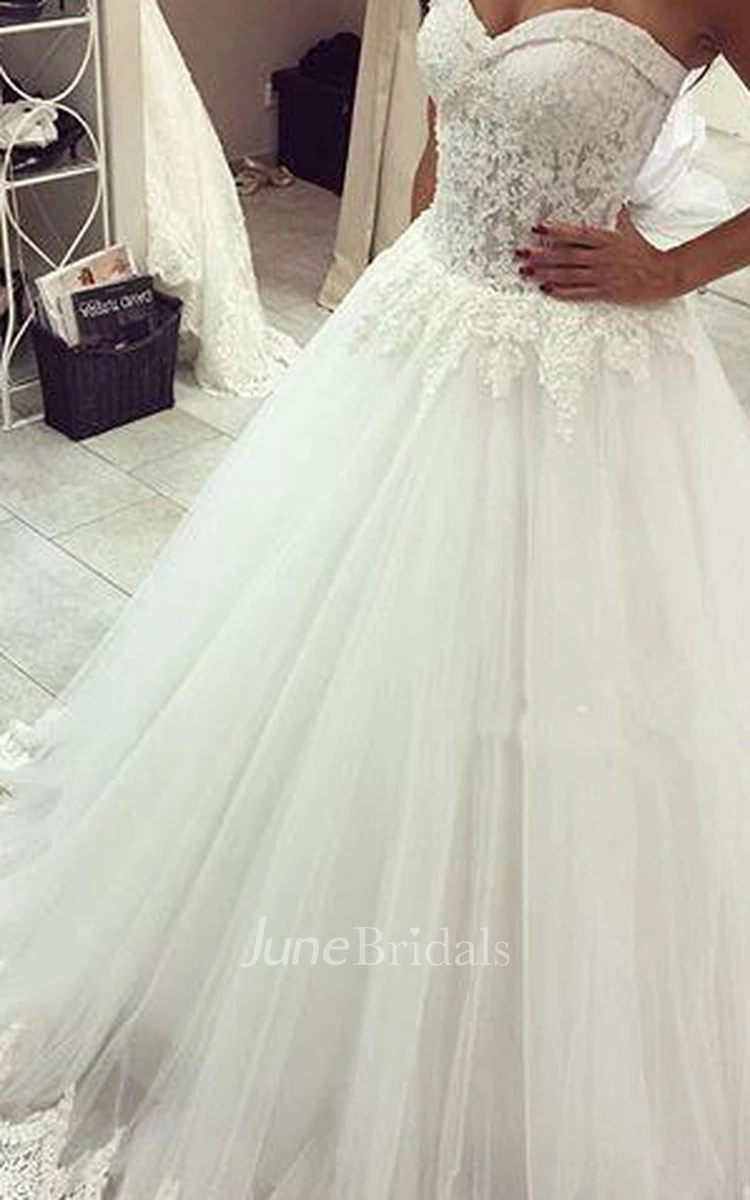 Romantic Tulle Lace Appliques Princess Wedding Dress Sweetheart