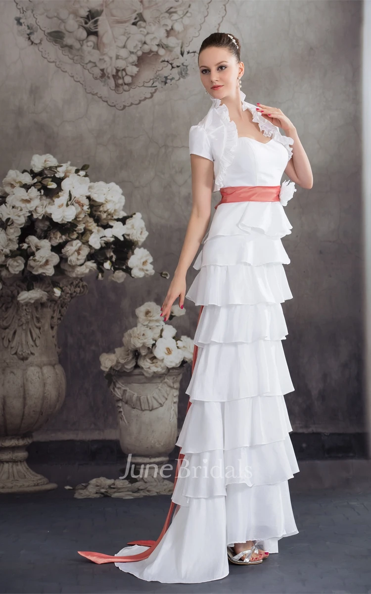 Strapless Tiered Sheath Dress with Flower and Bolero