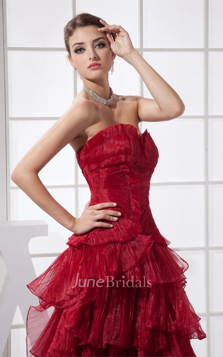 Flamboyant Sweetheart Ruched Dress with Tiers and Sweep Train