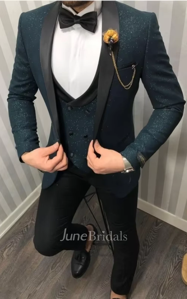 Glitter Stylish 3 Piece Men's Wedding Suits Comfort Formal Slim Fit Prom Party Suits Blazer Jacket Vest Pants