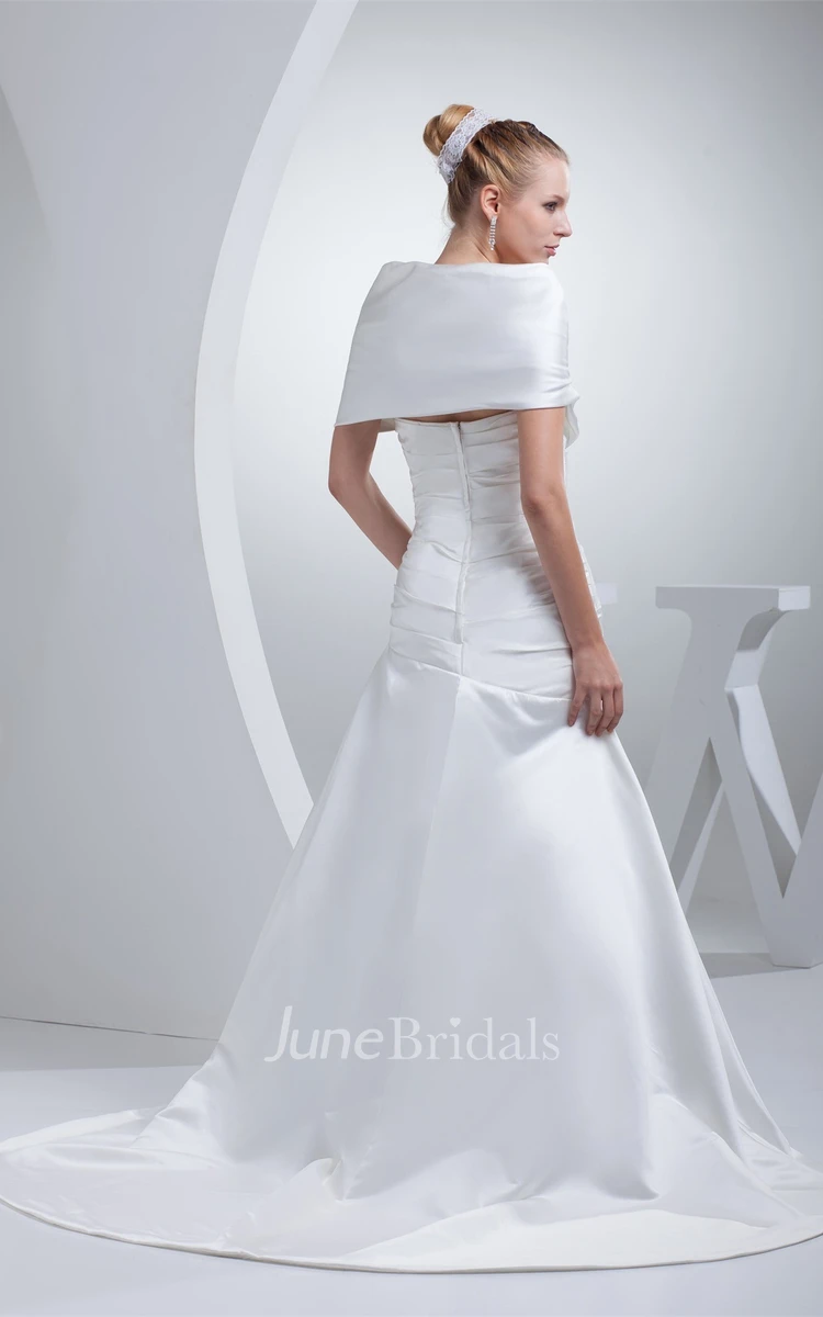 V-Neck Ruched Satin A-Line Gown with Wrap Design and Court Train