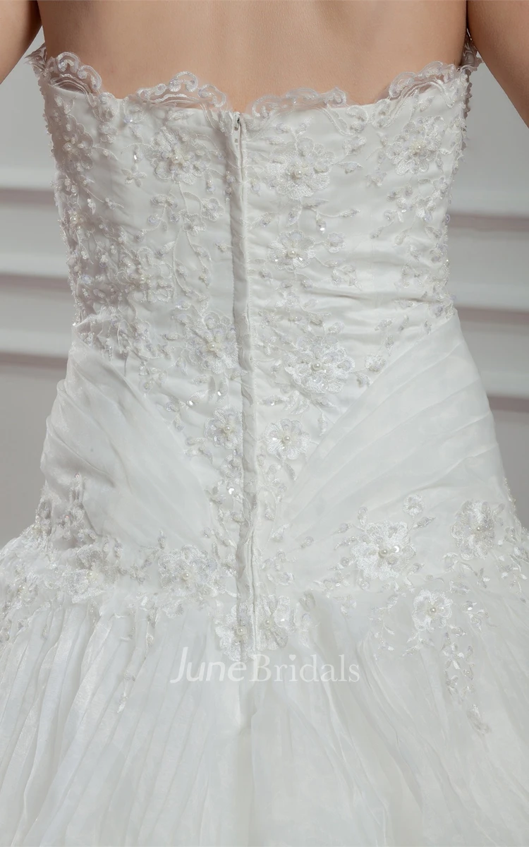 Sweetheart Tiered A-Line Gown with Appliques and Jeweled Top