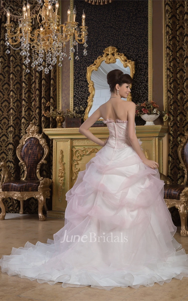 Strapless Ruffled A-Line Ball Gown with Beading and Tiers