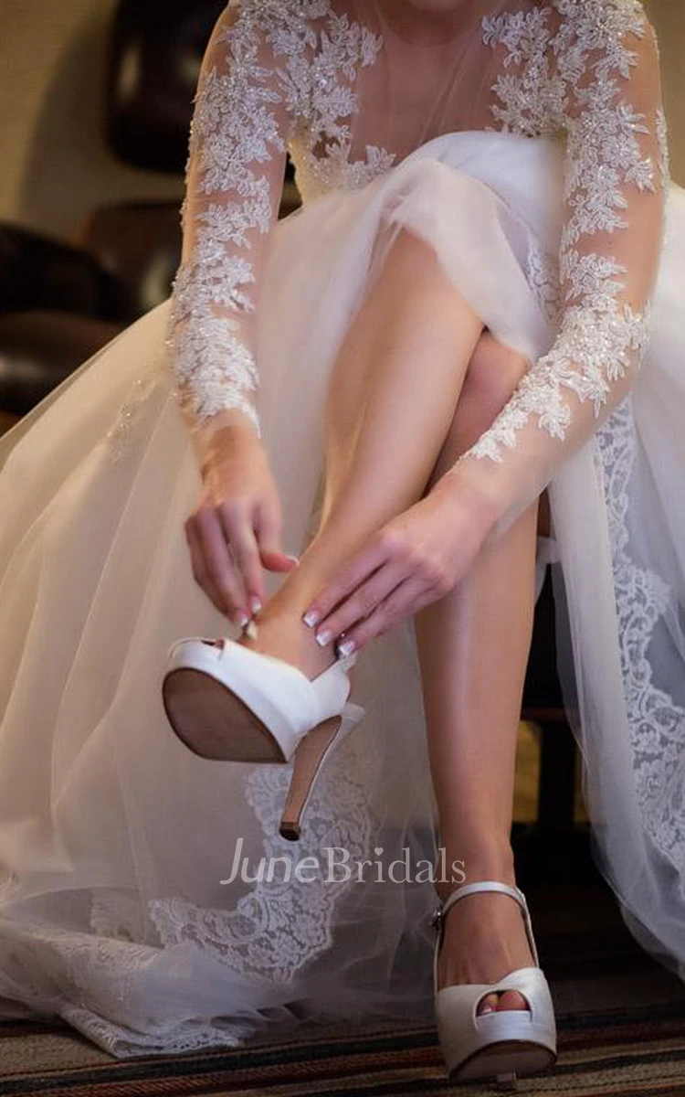 Delicate Tulle Lace Appliques Wedding Dress Zipper Button Back