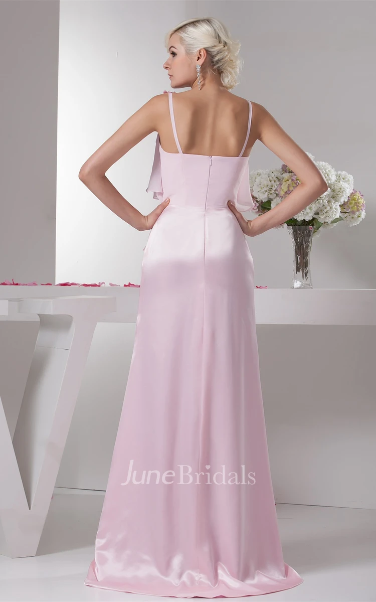 Vibrant Chiffon Floor-Length Dress with Draping and Beaded Straps