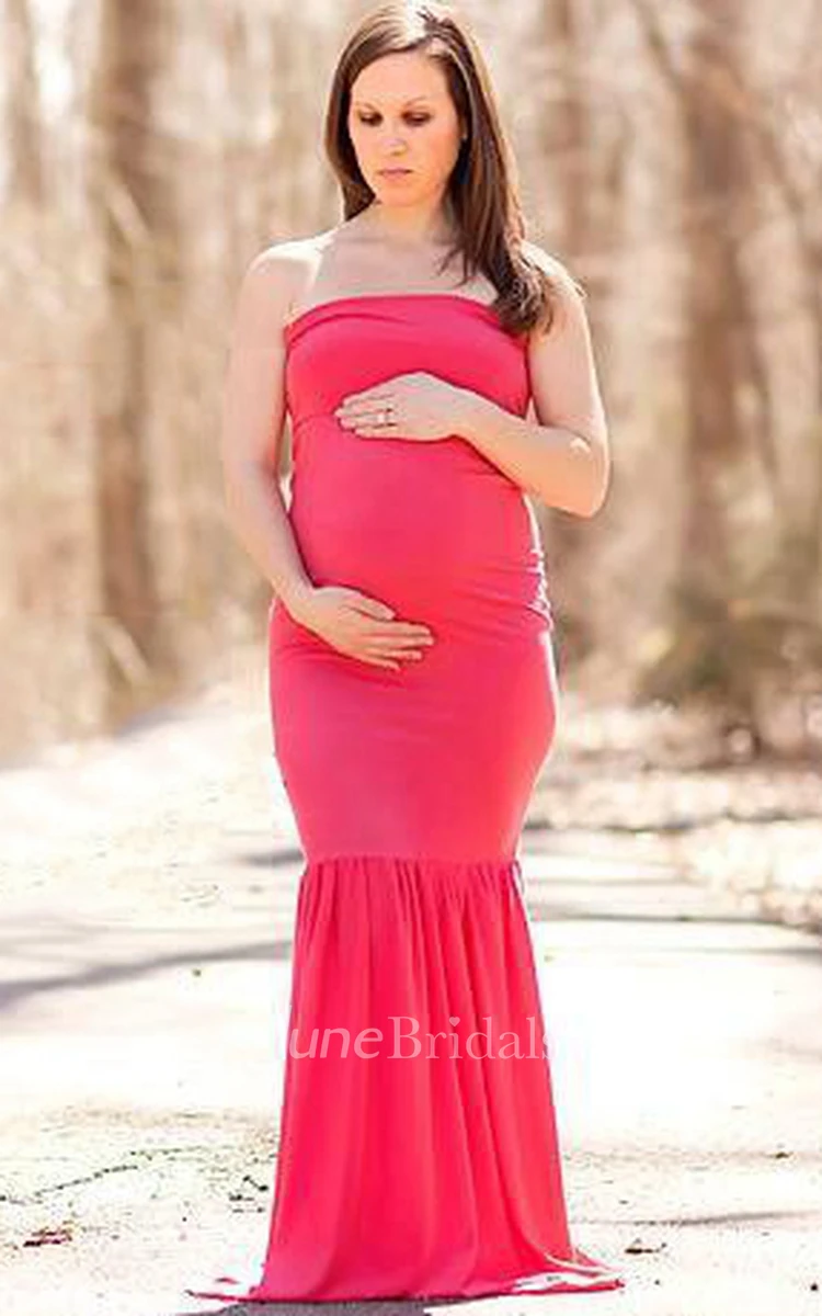 Trumpet Chiffon Pregnancy Prop Gown Outdoor Whimsical Bandeau Fitted Maternity Dress