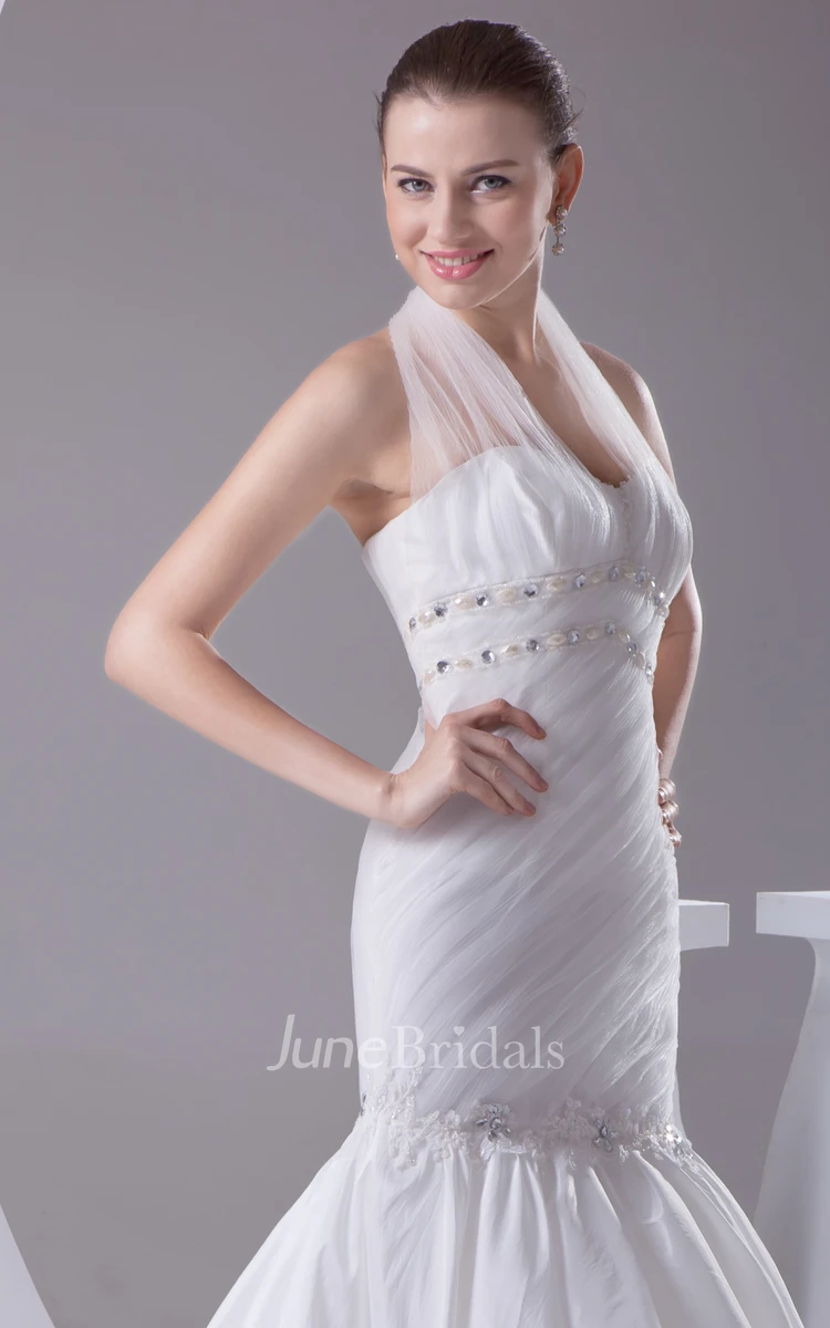 Sleeveless A-Line Floor-Length Dress With Beading and Halter