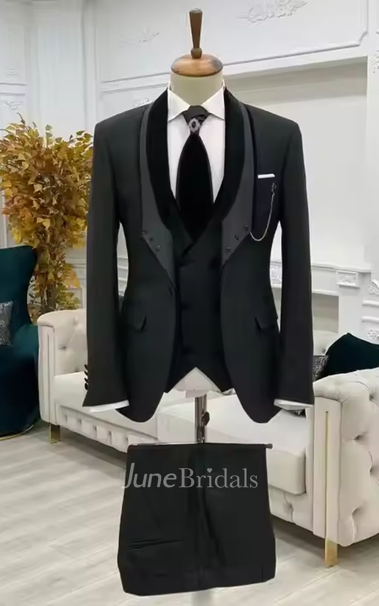 Formal Modern 3 Piece Slim Fitted Men's Wedding Tuxedos Black Stylish Groom Suits Blazer Jacket Vest Pants