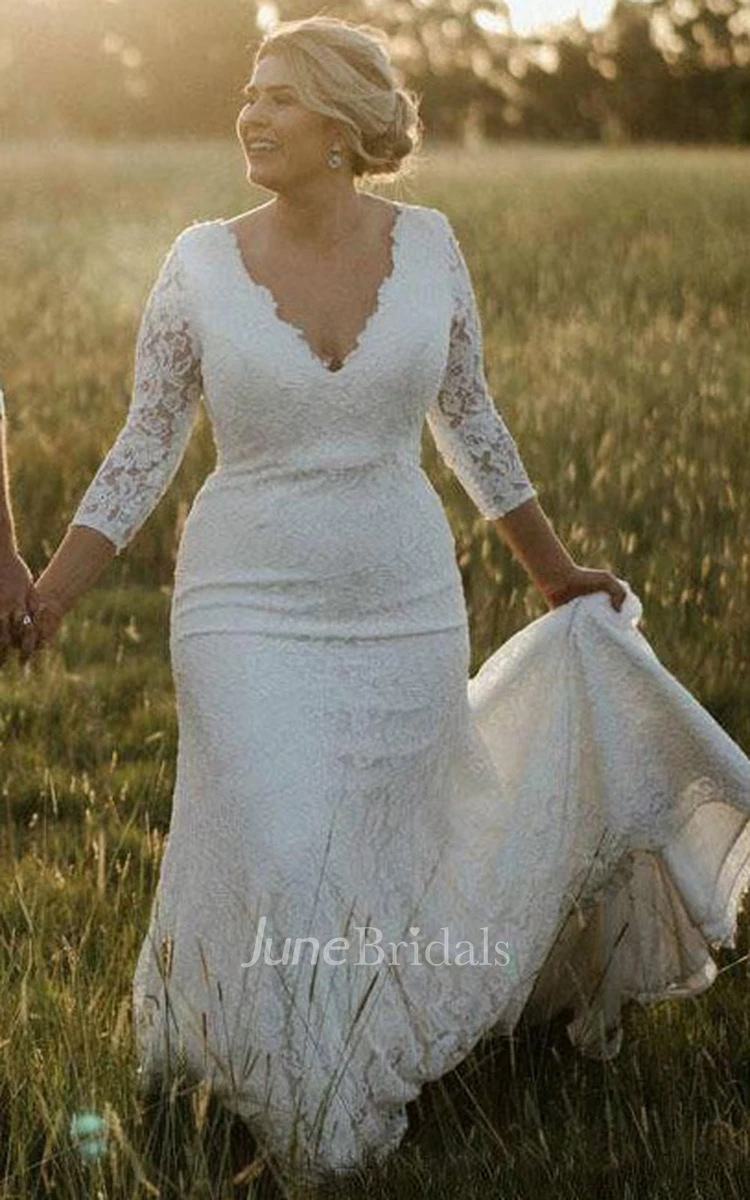 Vintage Romantic Mature Mermaid Boho Lace Long Sleeve Wedding Dress Rustic Country Forest Court Train Floor Length Bridal Gown