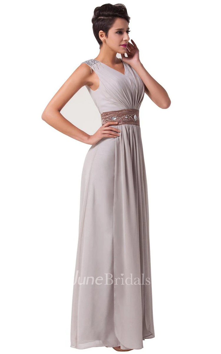 Sleeveless A-line Chiffon Dress With Pleats