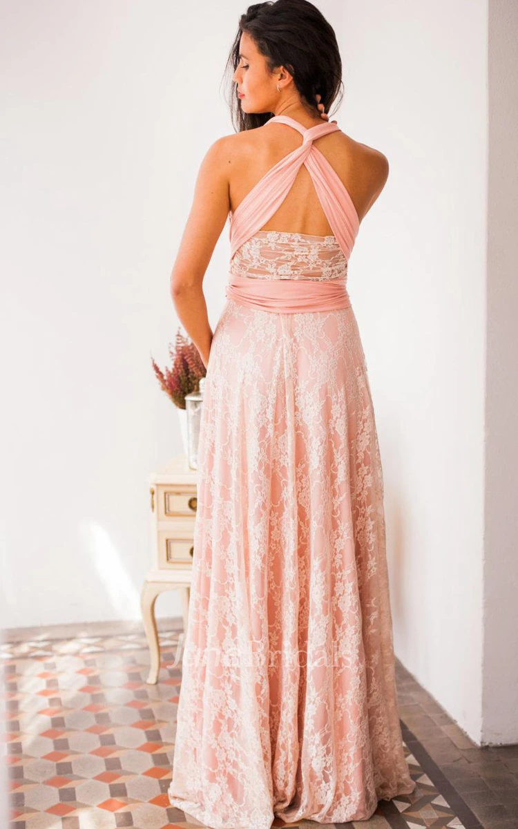 Golden Lace Bridesmaid Peach Bridesmaid Golden Lace Blush Pink Lace Convertible Lace Romantic Lace Dress