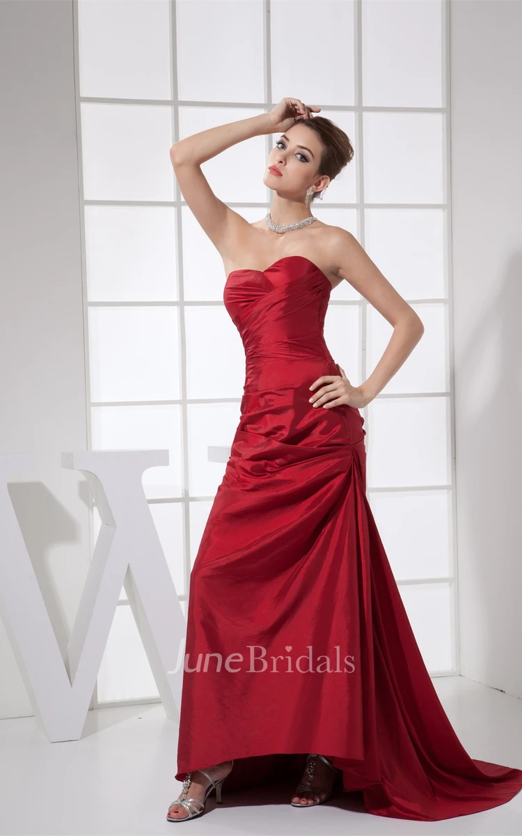 Sweetheart Satin High-Low Dress with Pick Up and Brush Train
