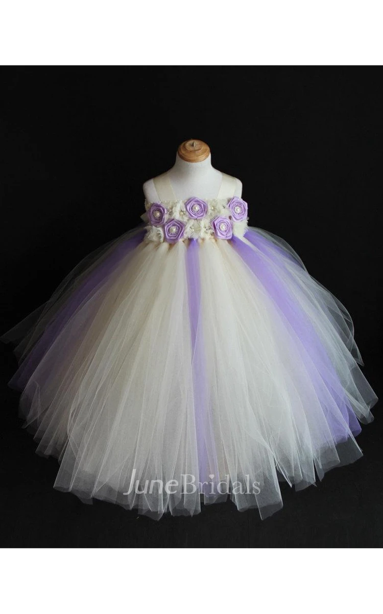 Ivory and Lavender Flower Girl Tulle Tutu Dress With Beading