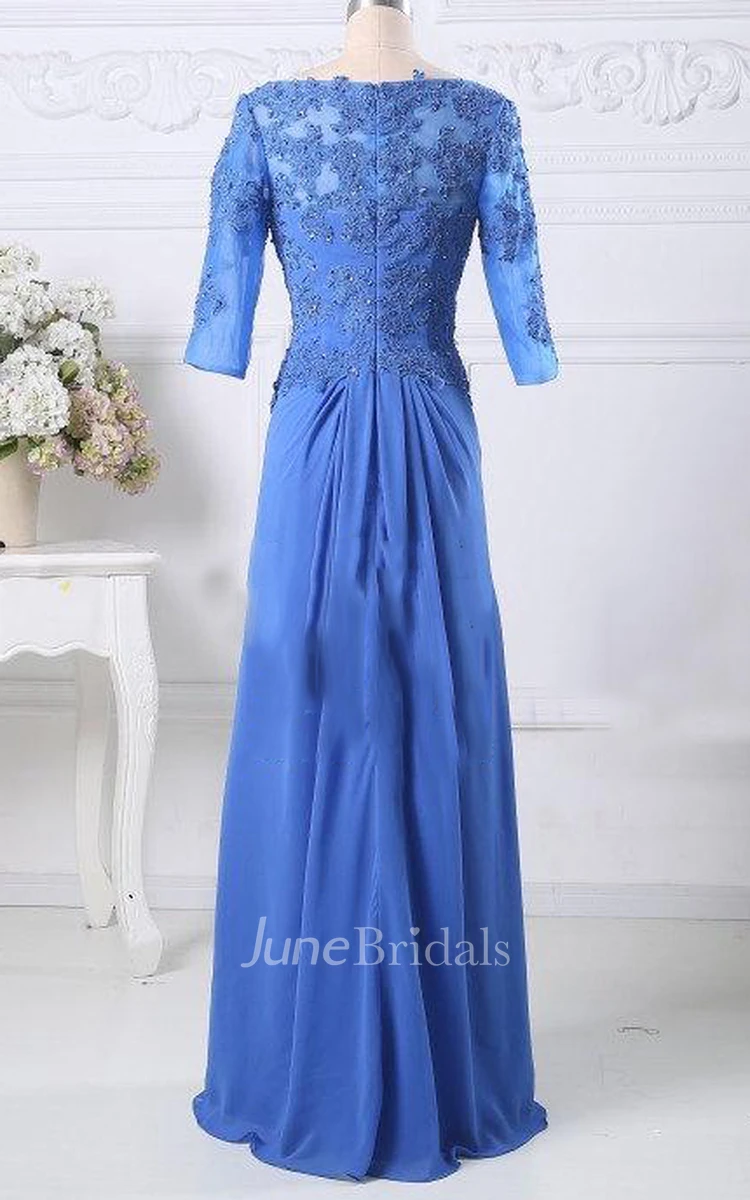 Blue Mother Of The Bride Prom Formal With 3 4 Sleeves Jacket Boat Neck Prom Custom Size Color Dress