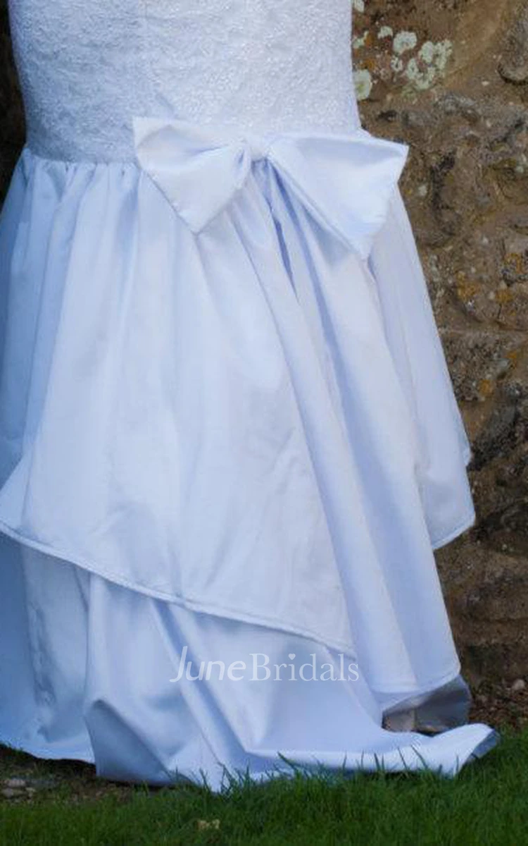 Bateau Neck Long Sleeve Lace Wedding Dress With Satin Skirt