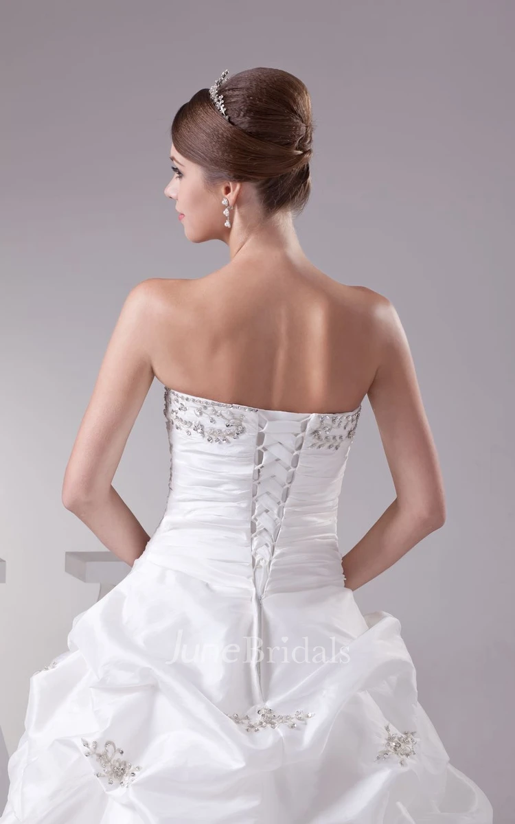 Strapless Pick-Up A-Line Gown With Pleats and Rhinestone