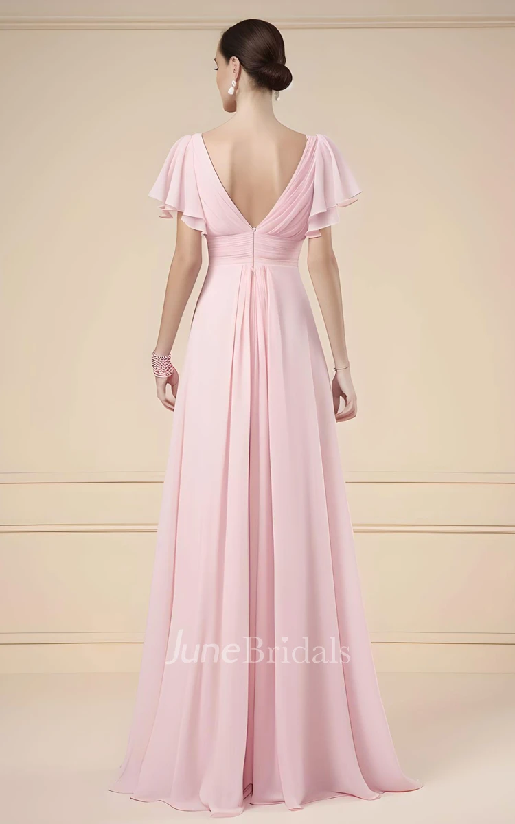 Beautiful A-Line V-neck Chiffon Short Sleeve Mother of the Bride Dress Simple Bohemian Elegant Floor-length