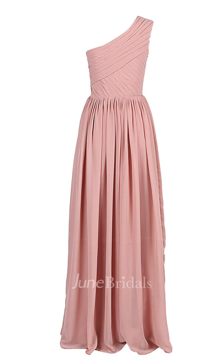 One-shoulder Ruched Chiffon A-line Dress With Drapping