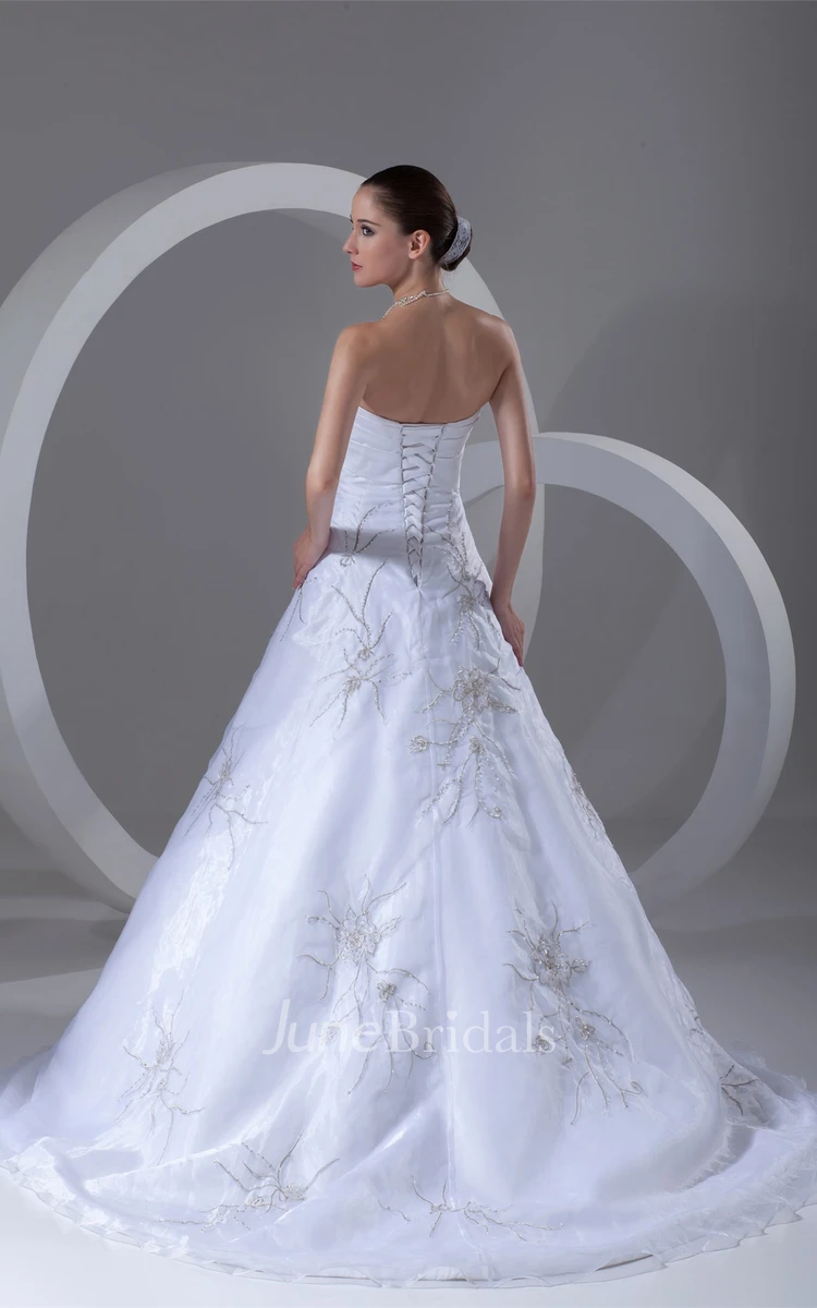 strapless embroidered ball a-line gown with strass