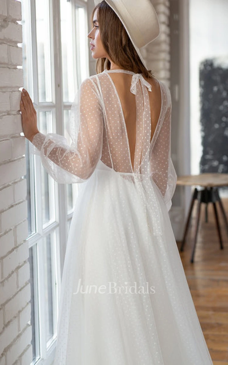 Elegant A Line Chiffon Bateau Long Sleeve Wedding Dress with Beading