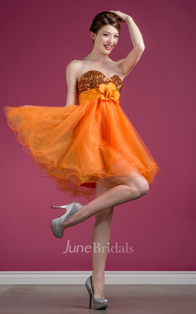 Orange Strapless Short Tulle Dress