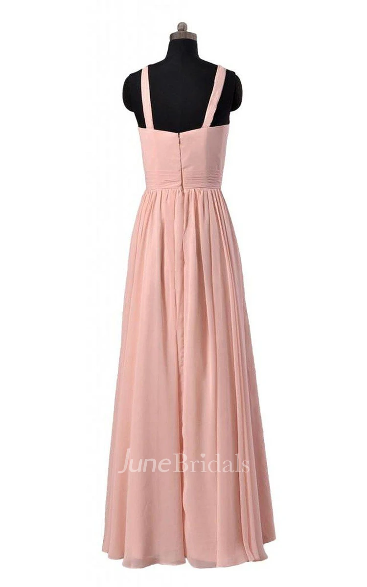 Sleeveless A-line Chiffon Gown With Pleats