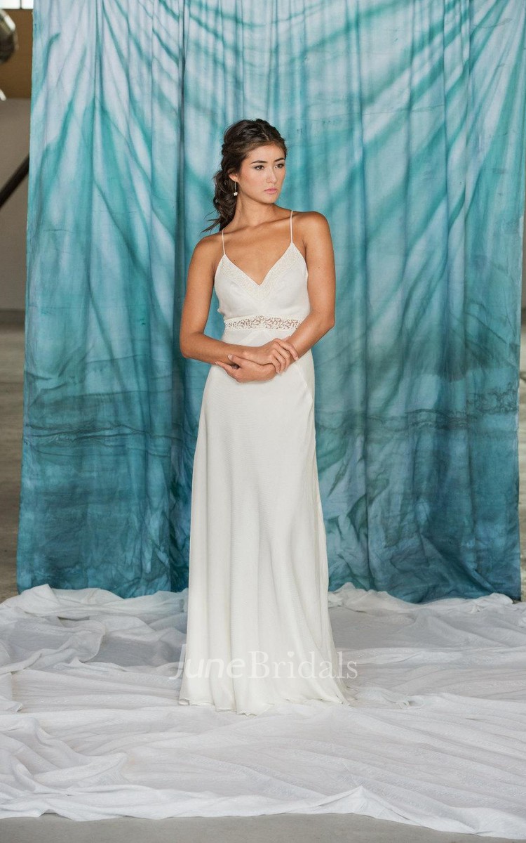 Chiffon spaghetti strap top wedding dress