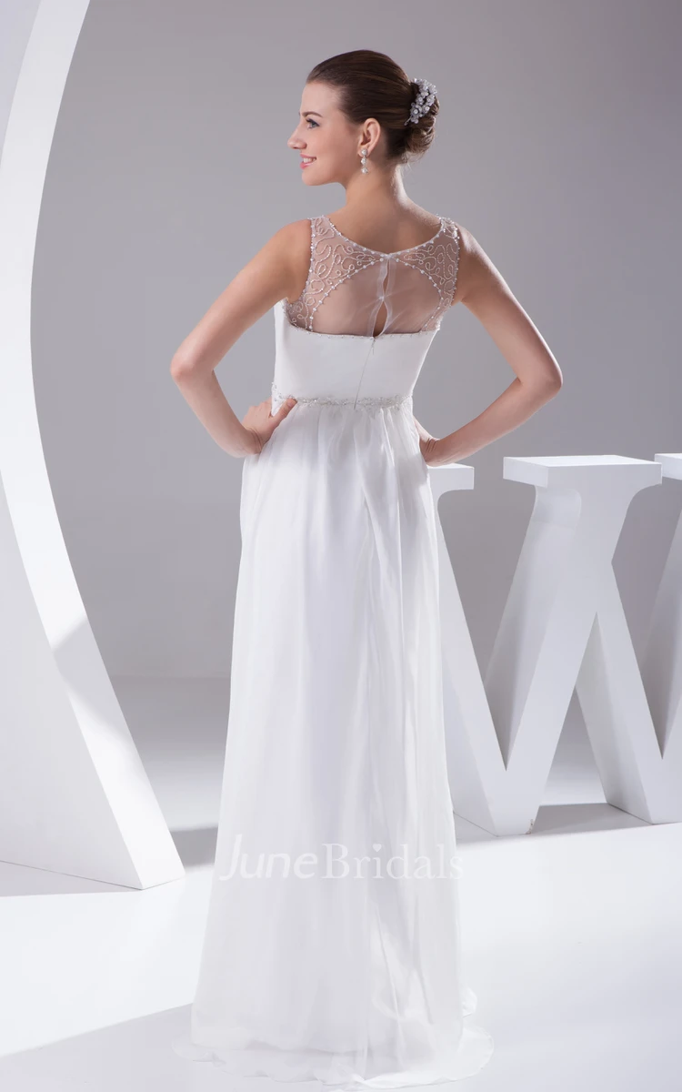 Sleeveless Floor-Length Chiffon Dress With Illusion Neckline