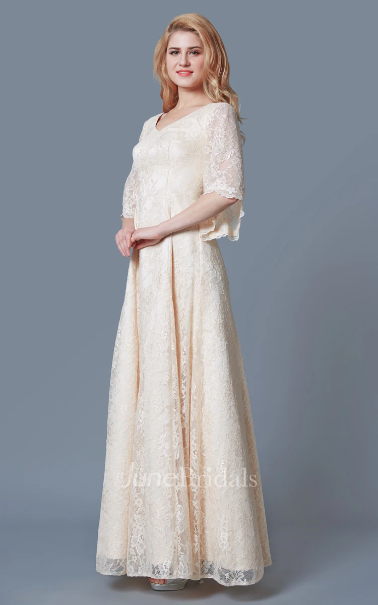Vintage Long Lace Bridesmaid Dress with Bell Sleeves
