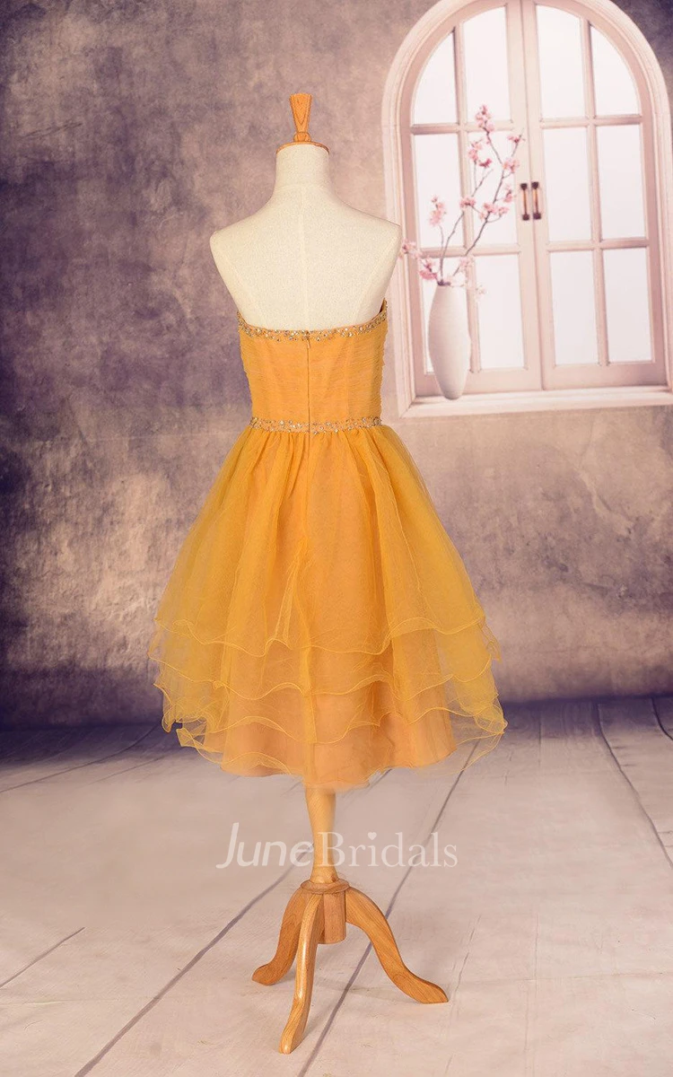 Short Sweetheart Tulle Dress With Beading And Tiers