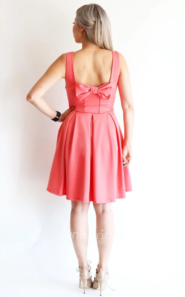 Knee-length A-line Satin Dress With Pleats And Bow