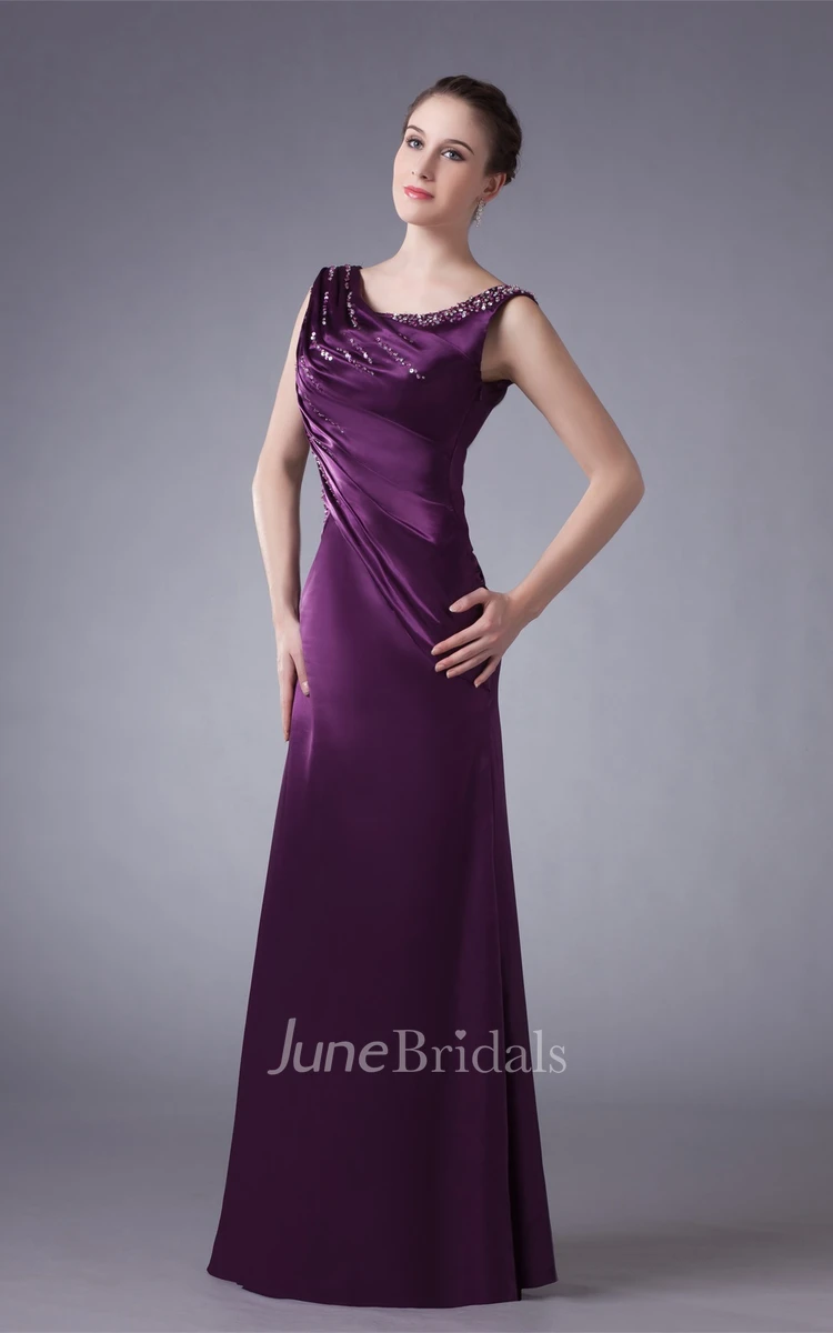 Sleeveless Satin Floor-Length Gown with Stress